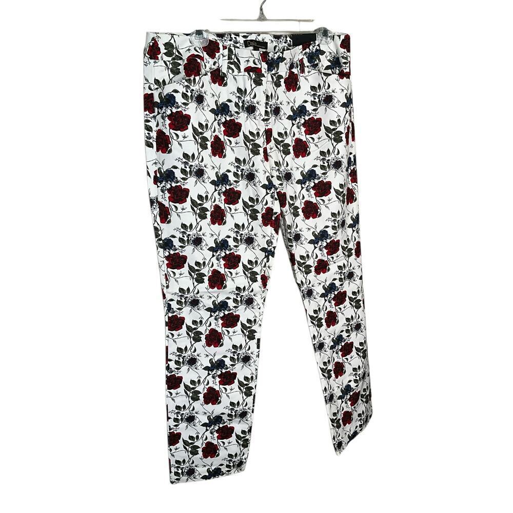 Dalia Floral Capri Pants Straight Leg Mid Rise‎ Stretch White/Multi Size 10 NWT
